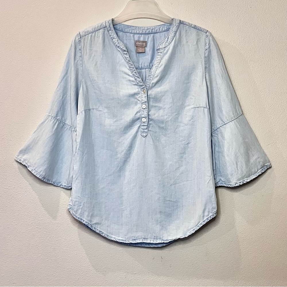 Chico’s Chambray Popover Top - Picture 2 of 11